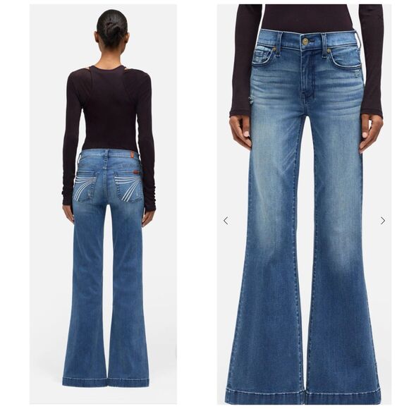 7 For All Mankind Denim - 7 For All Mankind DOJO Slim Illusion Flare Jeans Mid Rise Pond Blue Women's 30